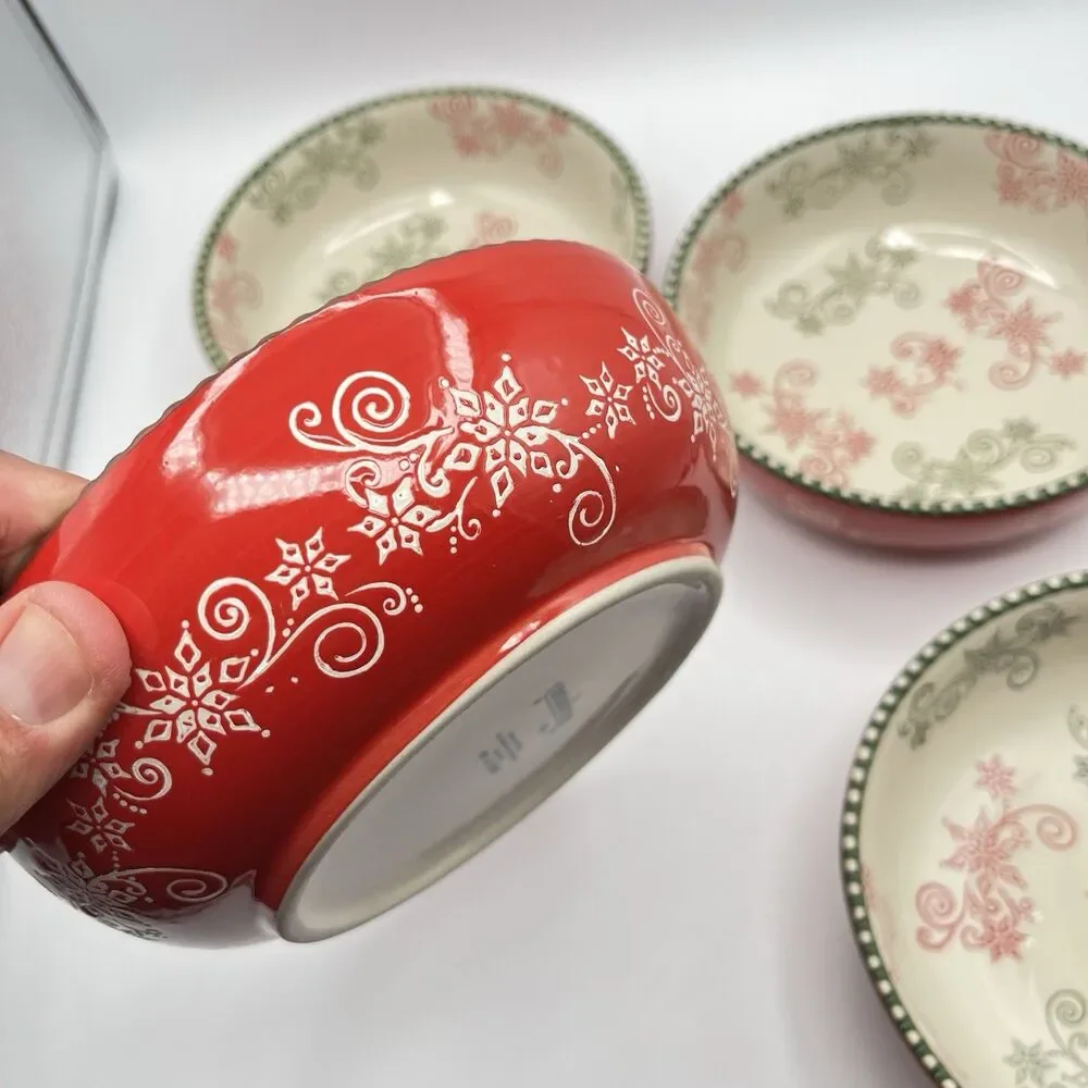 Temp-Tations 8 “ Red Poinsetta Bowls With Ruffled Edge - Set Of 4